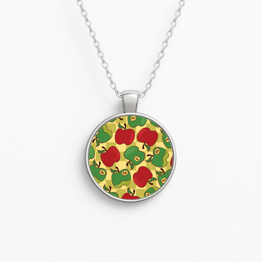 Artsy Apples Pattern Circle Necklace