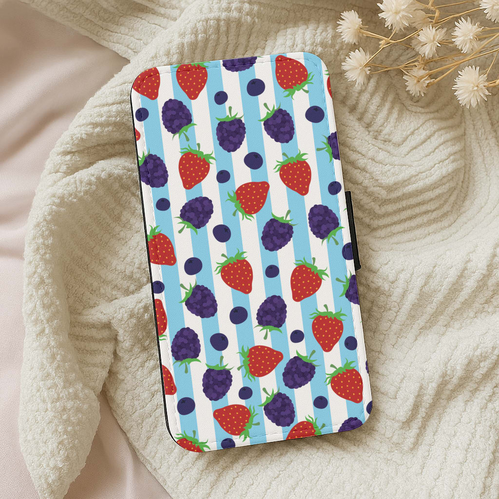 Stripes And Berries Wallet Phone Case