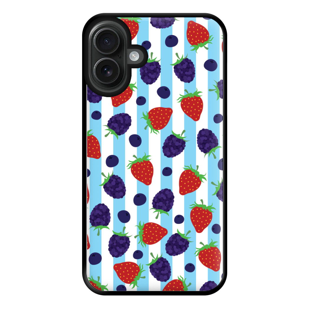 Stripes And Berries Phone Case for iPhone 16 Plus