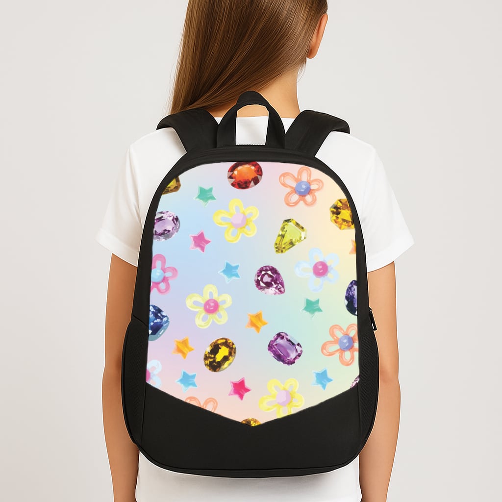 Gradient Rainbow Gems Pattern Large School Bag