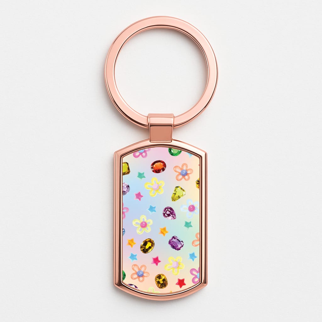 Gradient Rainbow Gems Pattern Rose Gold Keyring