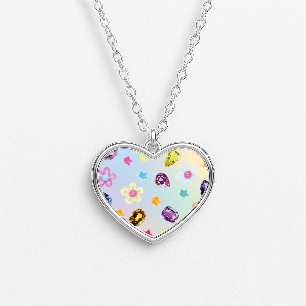 Gradient Rainbow Gems Pattern Heart Necklace