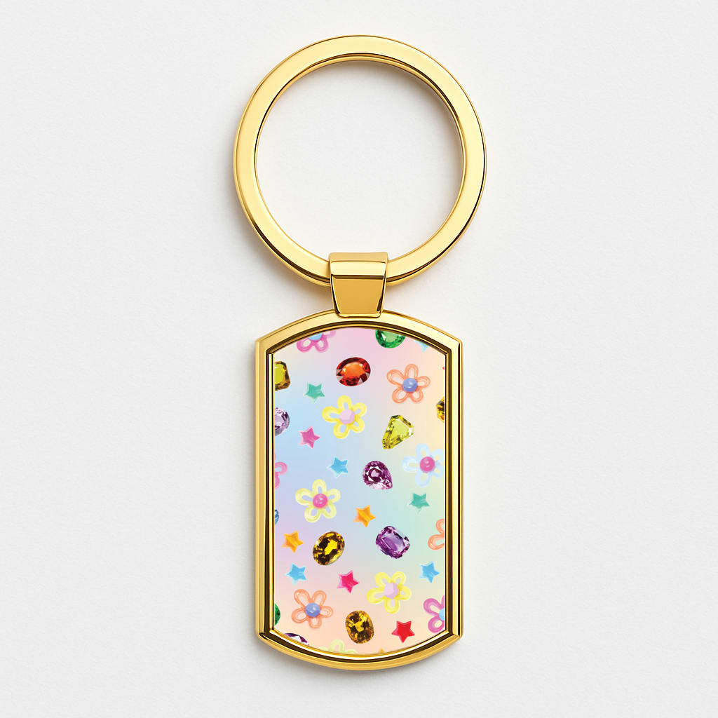 Gradient Rainbow Gems Pattern Gold Keyring