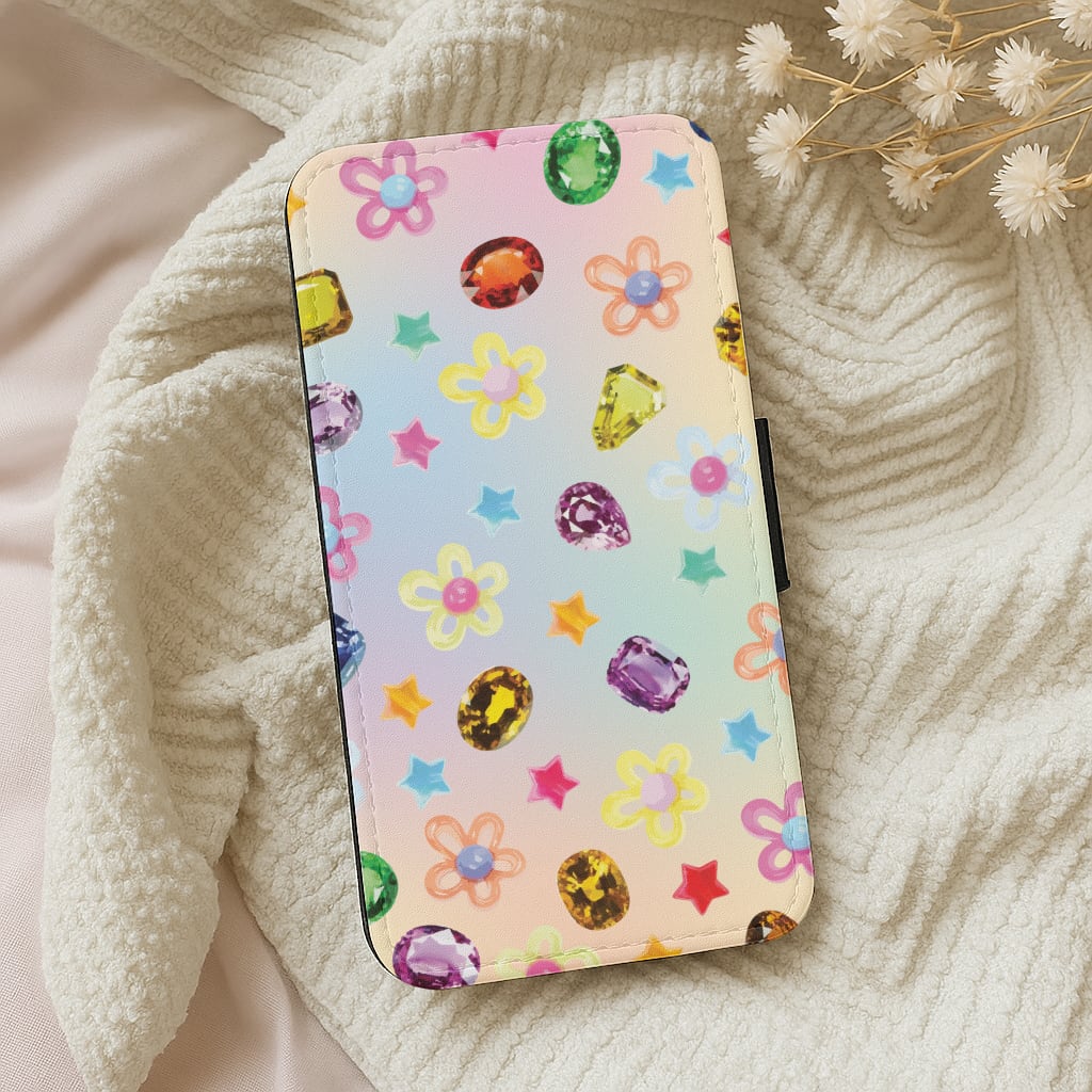 Gradient Rainbow Gems Pattern Wallet Phone Case