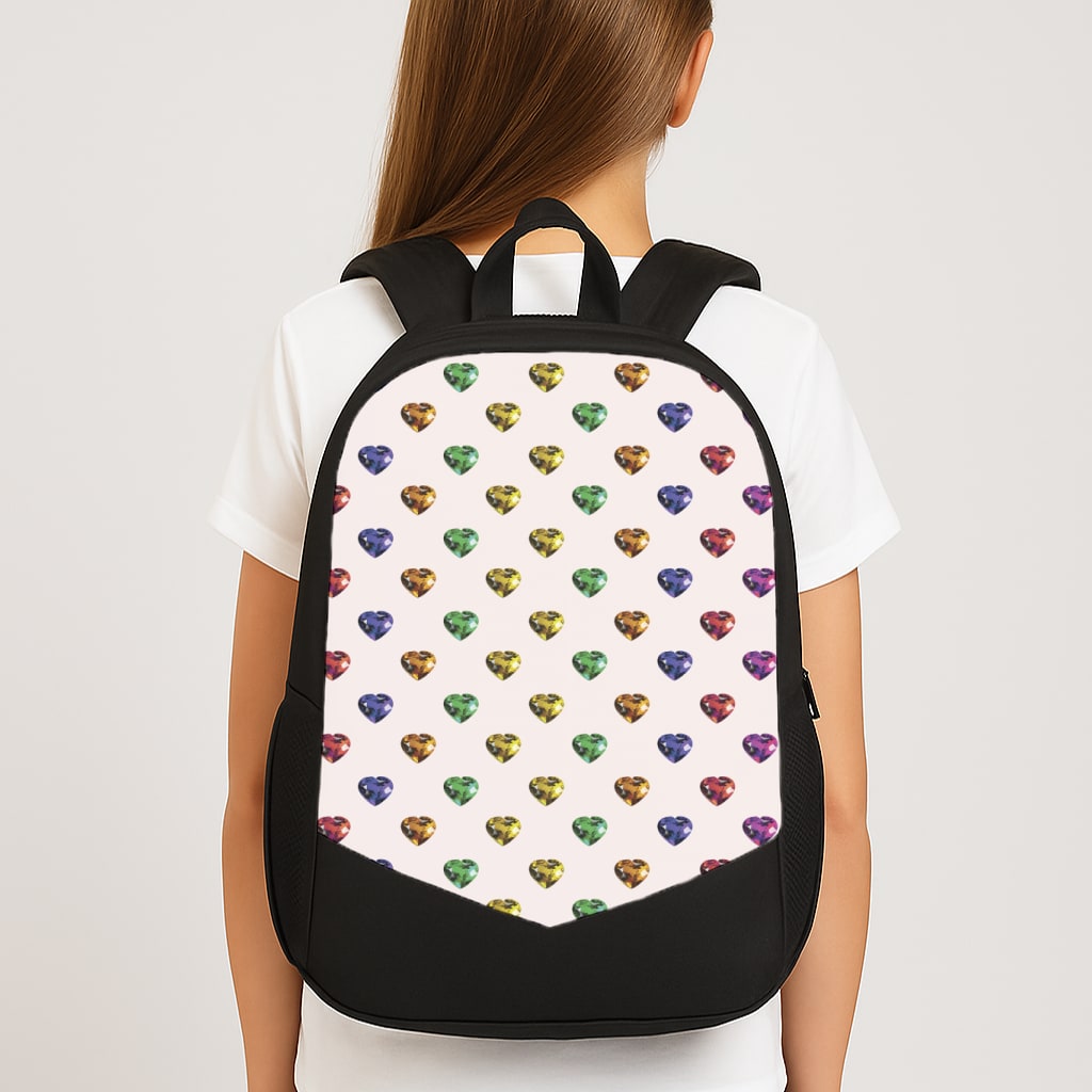 Rainbow Gem Hearts Pattern Backpack