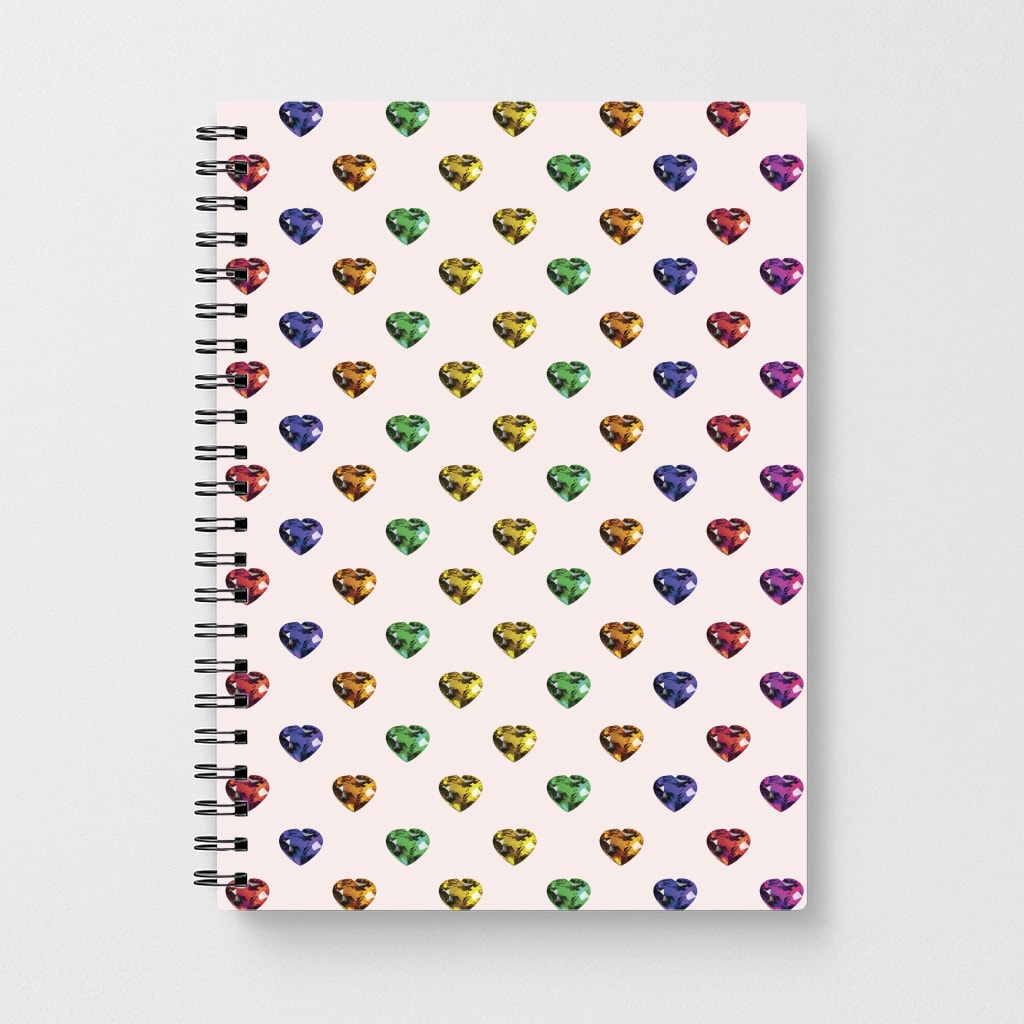 Rainbow Gem Hearts Pattern Notebook