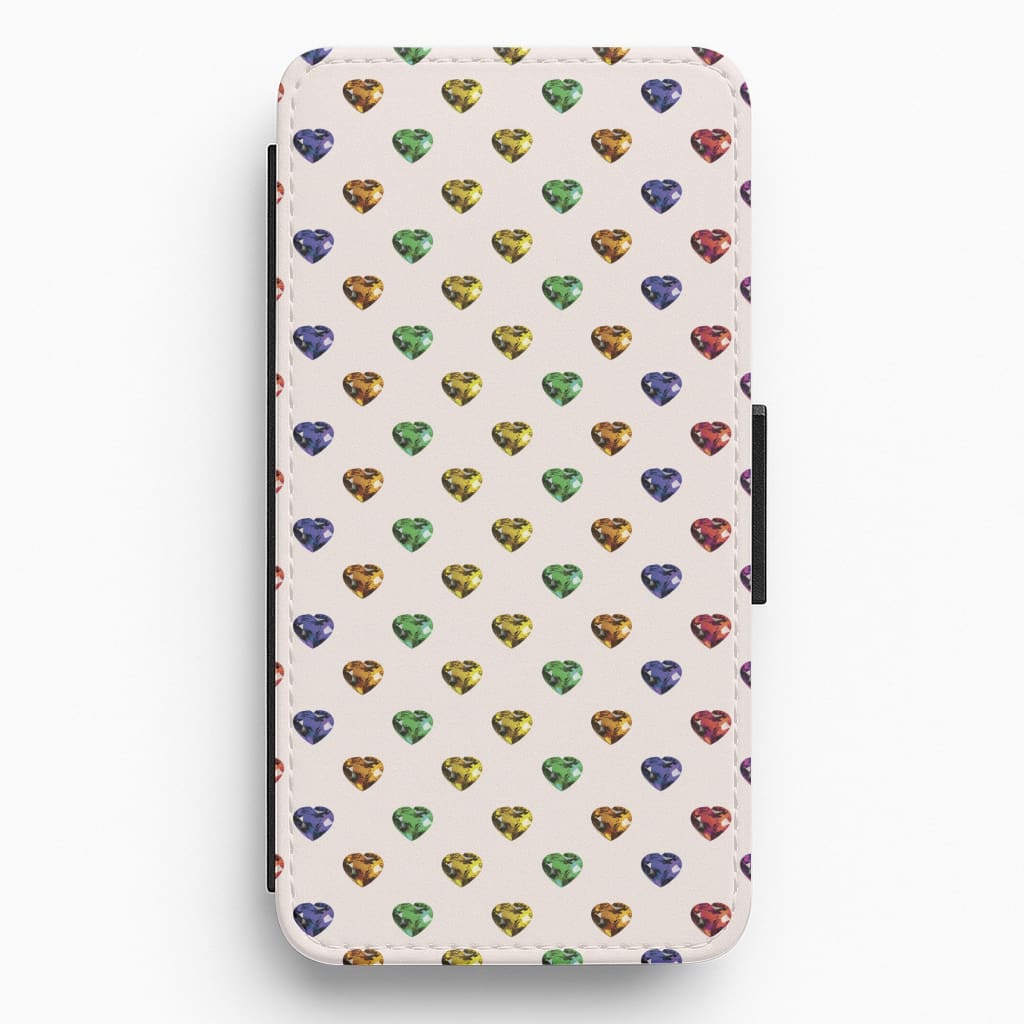 Rainbow Gem Hearts Pattern Flip / Wallet Phone Case