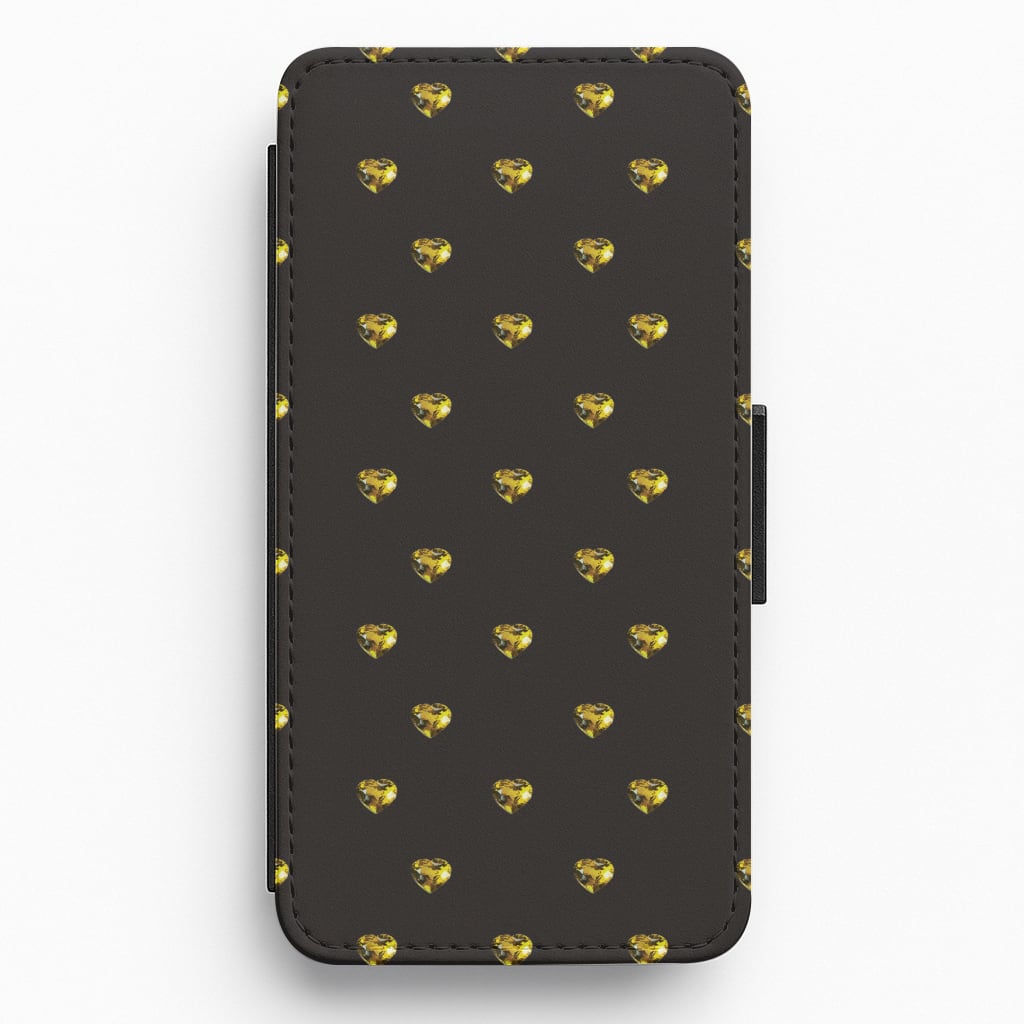 Gold Gem Hearts Pattern Flip / Wallet Phone Case