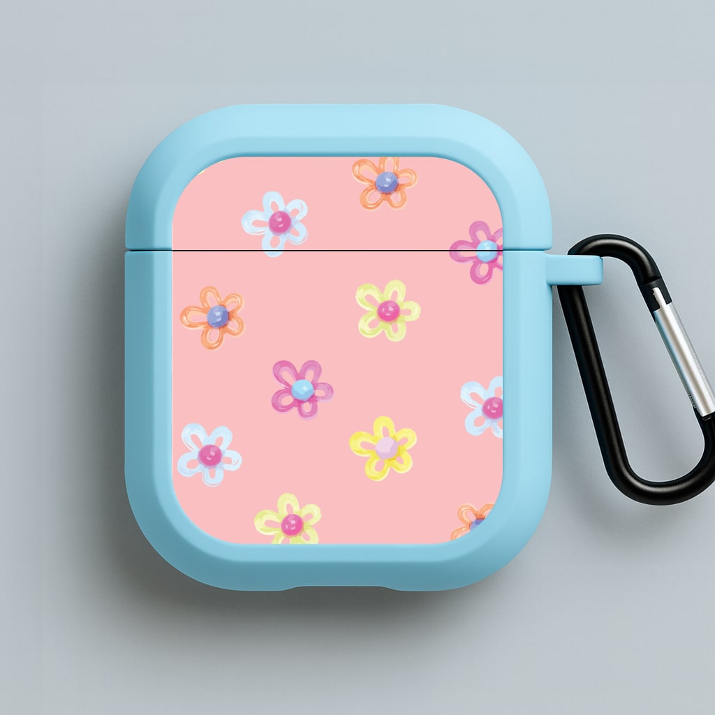 Flower Gems Pattern Blue AirPods Case