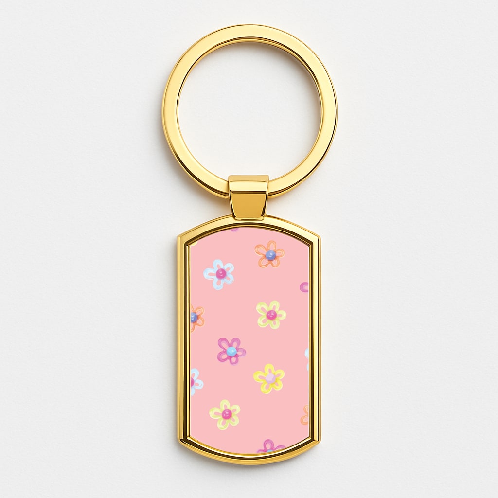 Flower Gems Pattern Gold Keyring