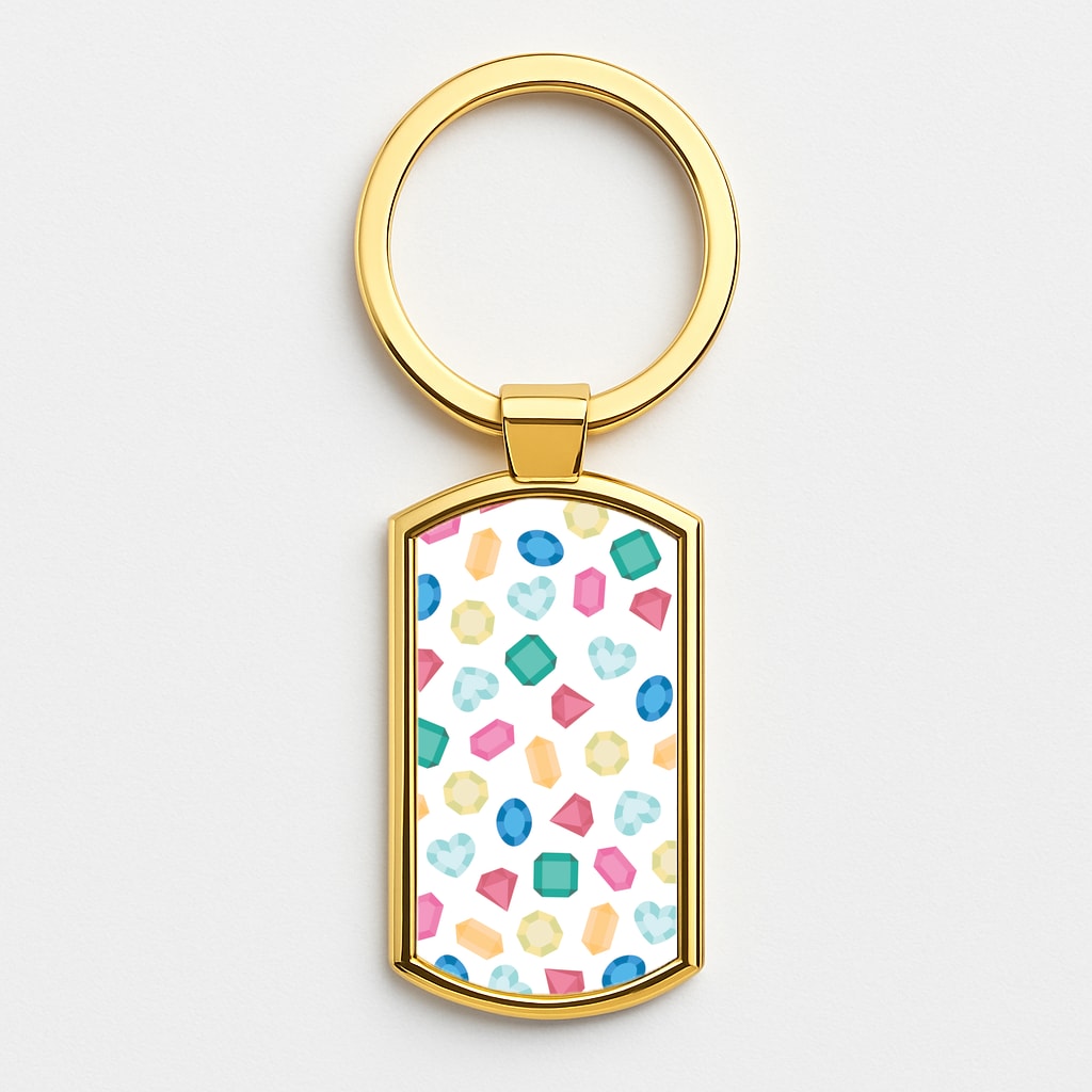 Cartoon Multicoloured Gems Pattern Gold Keyring