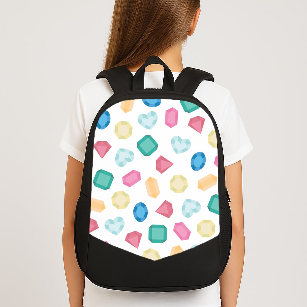 Cartoon Multicoloured Gems Pattern Large School Bag