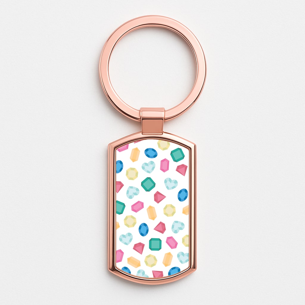 Cartoon Multicoloured Gems Pattern Rose Gold Keyring