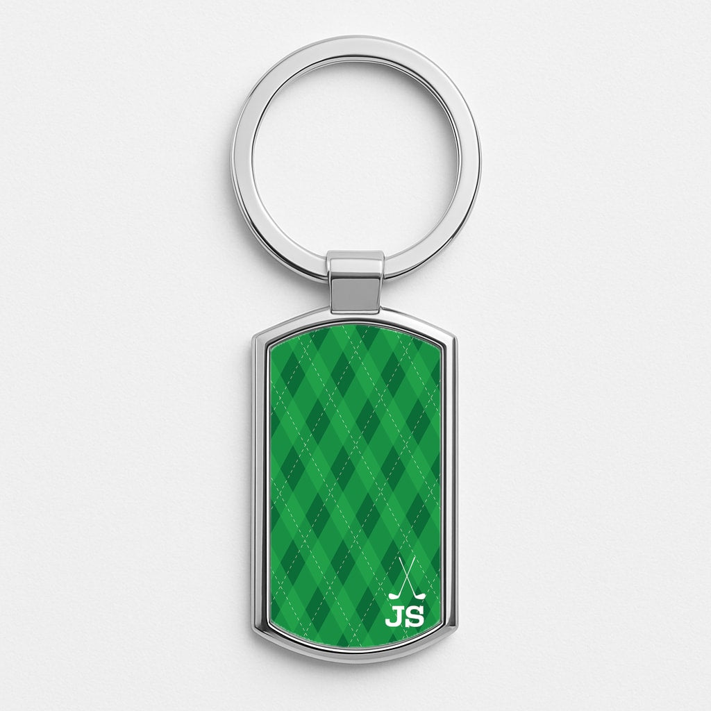 Personalised Golf Pattern Silver Keyring