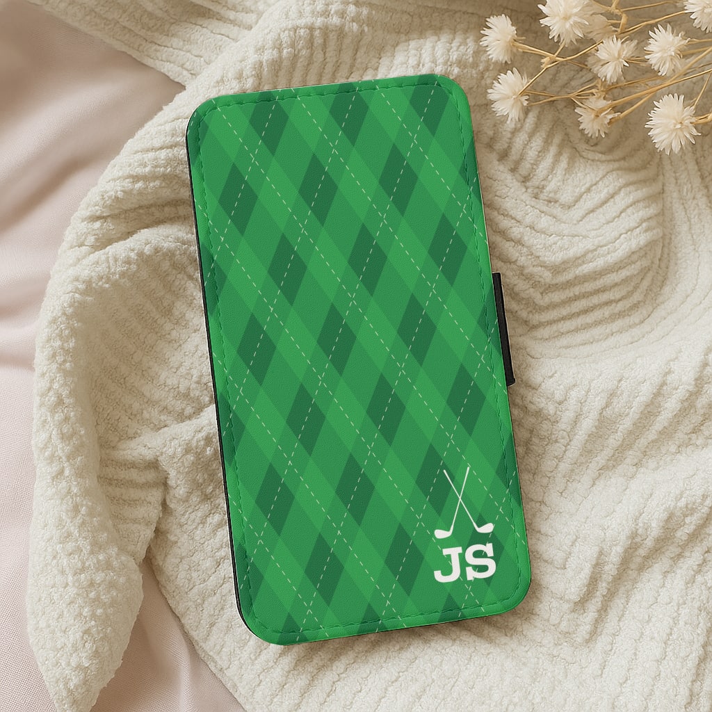Personalised Golf Pattern Wallet Phone Case
