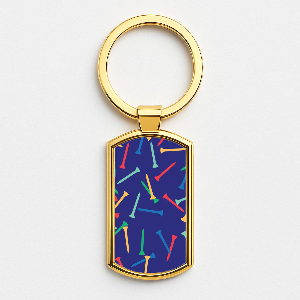 Golf Tees Pattern Gold Keyring