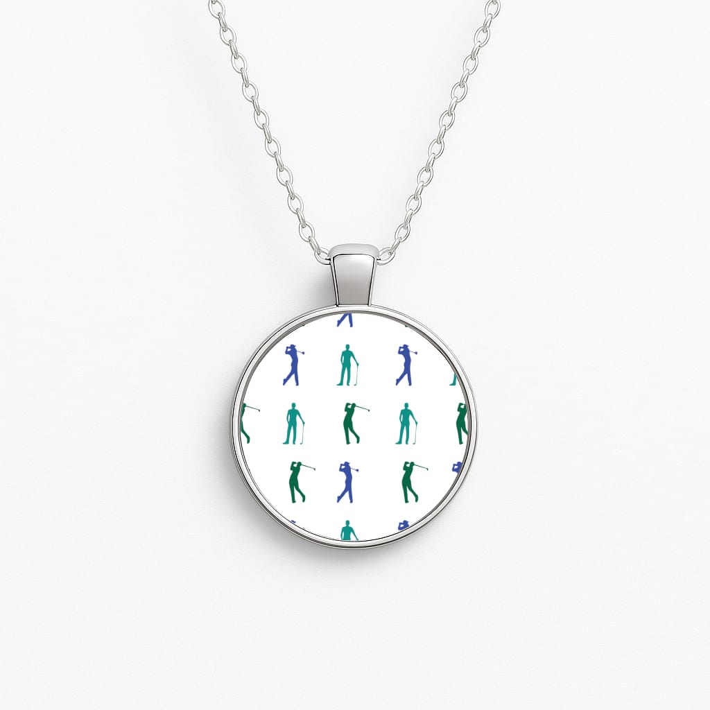 Golfer Silhouettes Pattern Circle Necklace