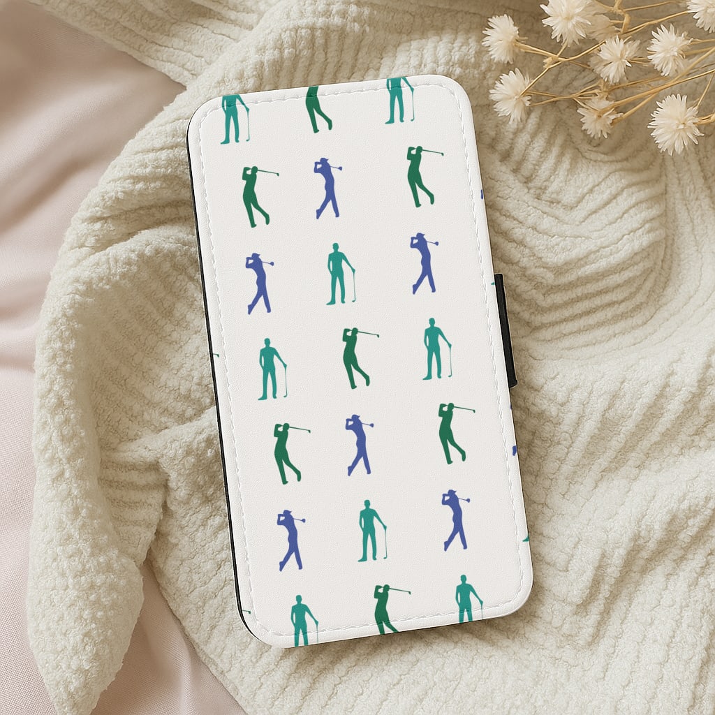 Golfer Silhouettes Pattern Wallet Phone Case