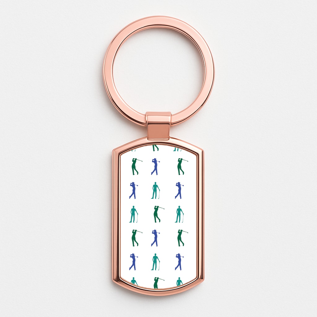 Golfer Silhouettes Pattern Rose Gold Keyring