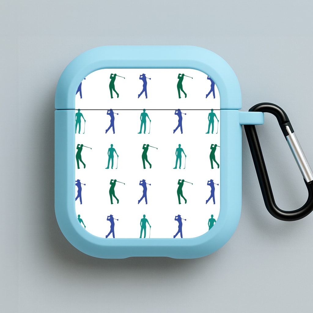 Golfer Silhouettes Pattern Blue AirPods Case