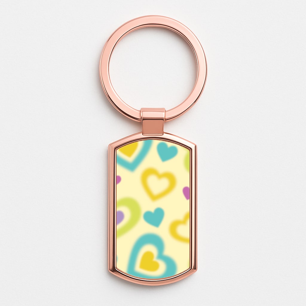 Multicoloured Hearts Gradient Pattern Rose Gold Keyring