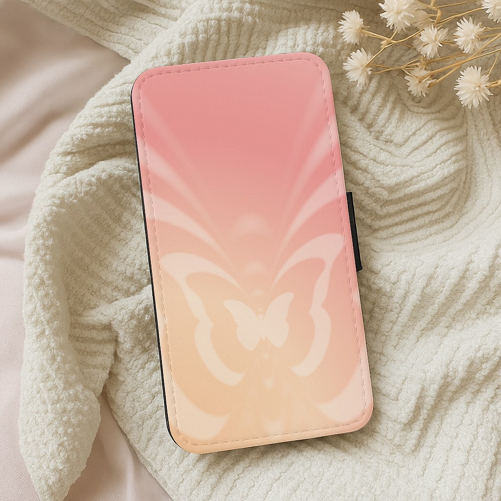 Butterfly Gradient Pink Wallet Phone Case