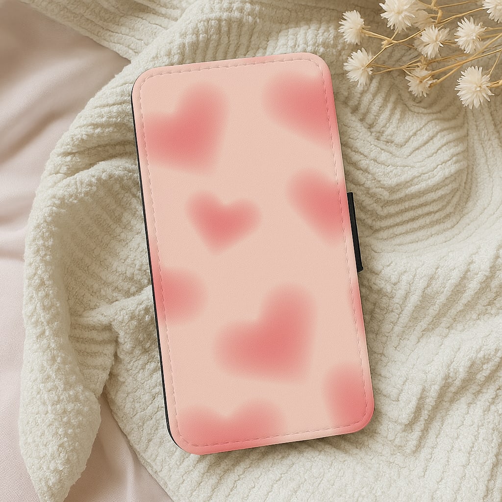 Gradient Red Hearts Pattern Wallet Phone Case