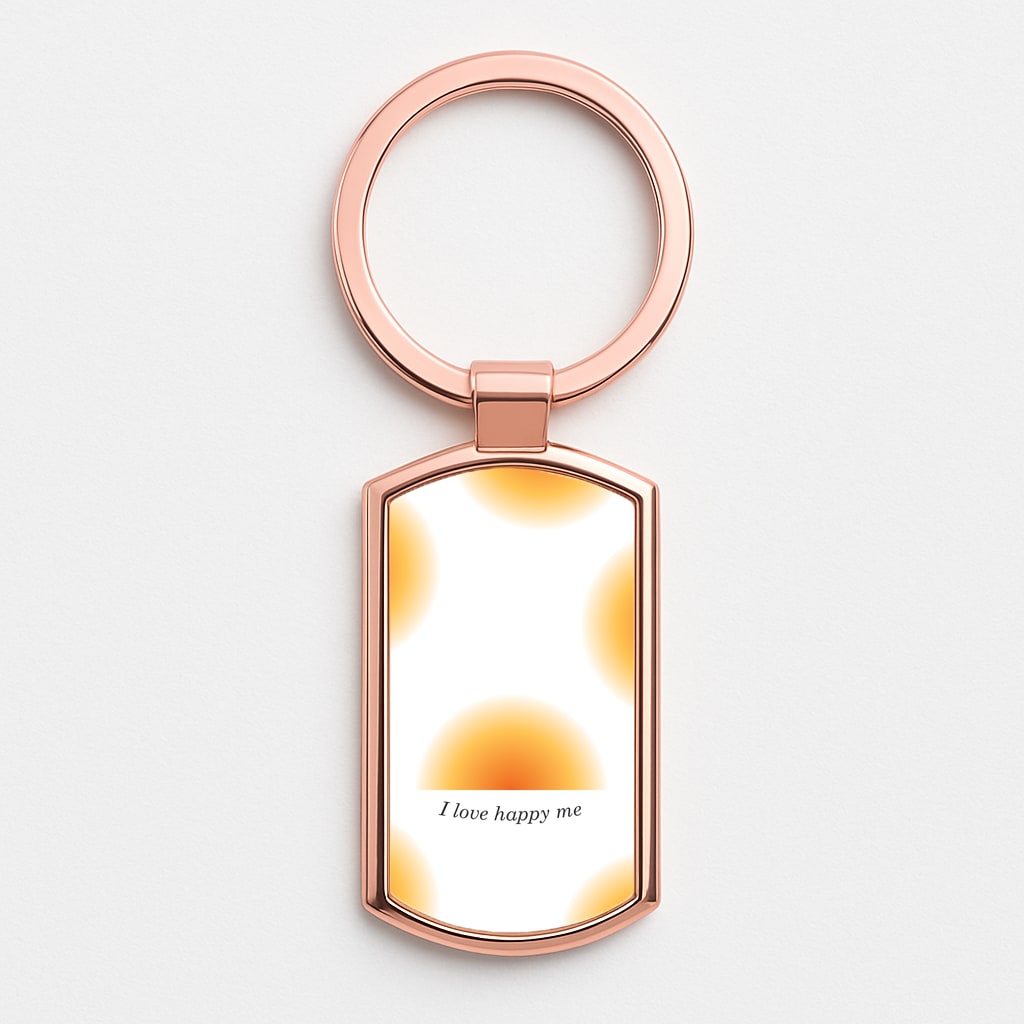 I Love Happy Me Gradient Pattern Rose Gold Keyring