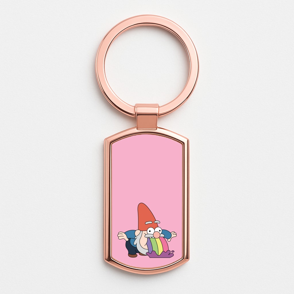Garden Gnome Rainbow Rose Gold Keyring