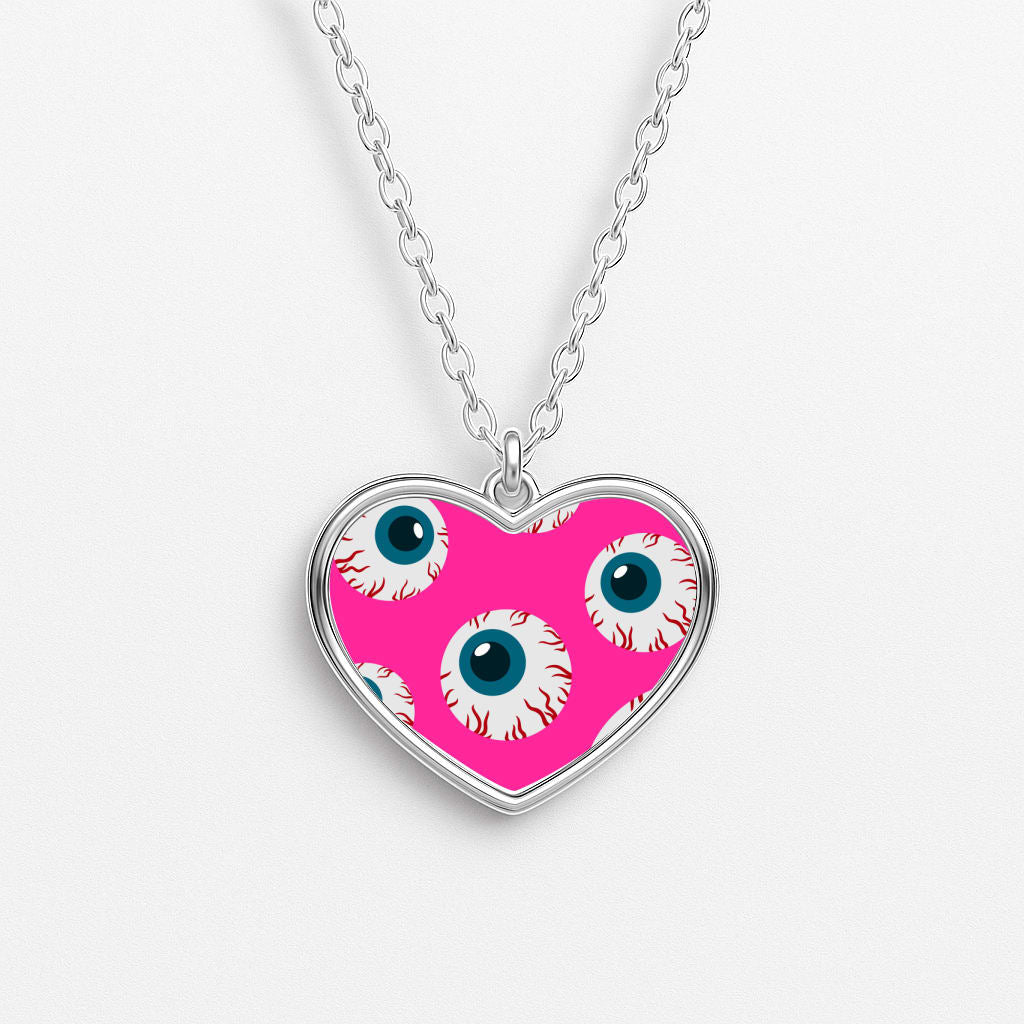 Spooky Eye Pattern Heart Necklace