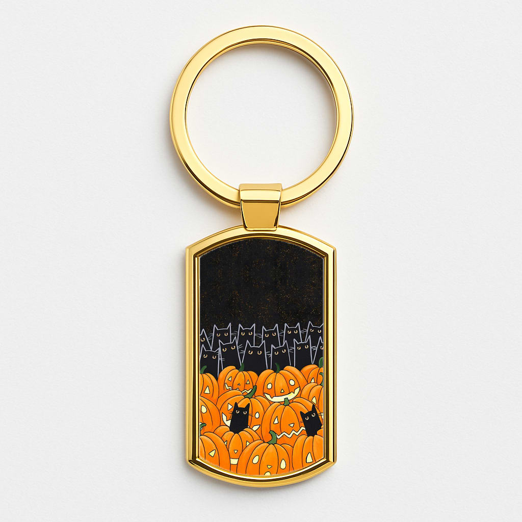 Black Cats & Lanterns - Halloween Gold Keyring