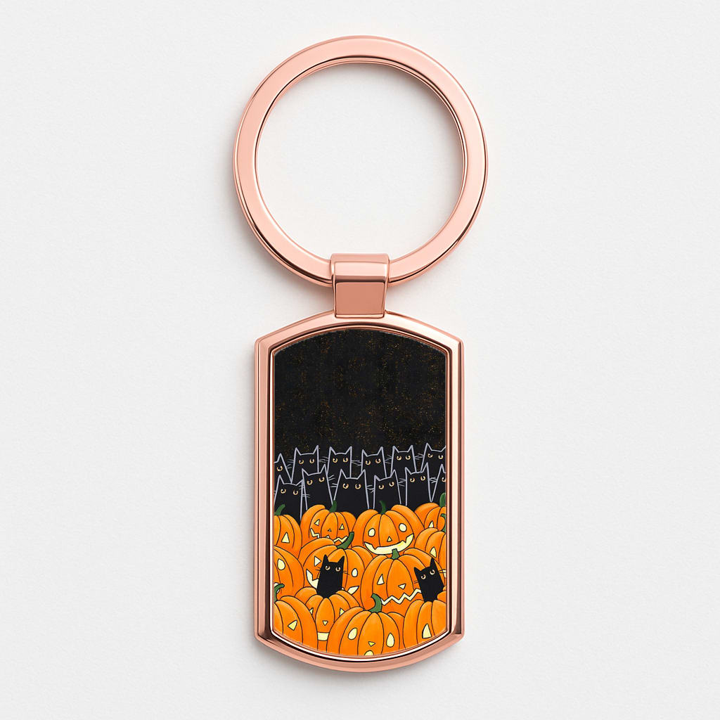 Black Cats & Lanterns - Halloween Rose Gold Keyring