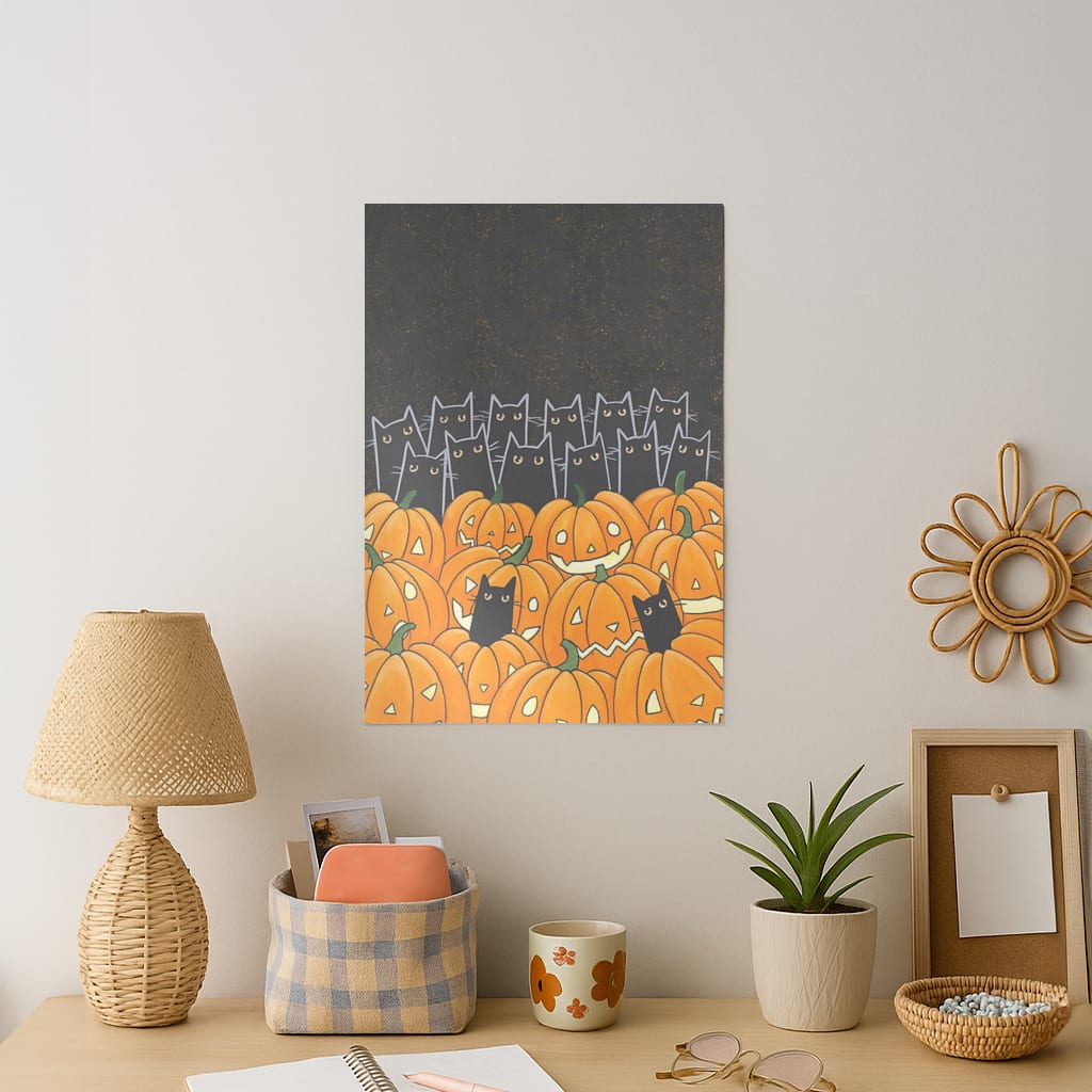 Black Cats & Lanterns - Halloween Art Print