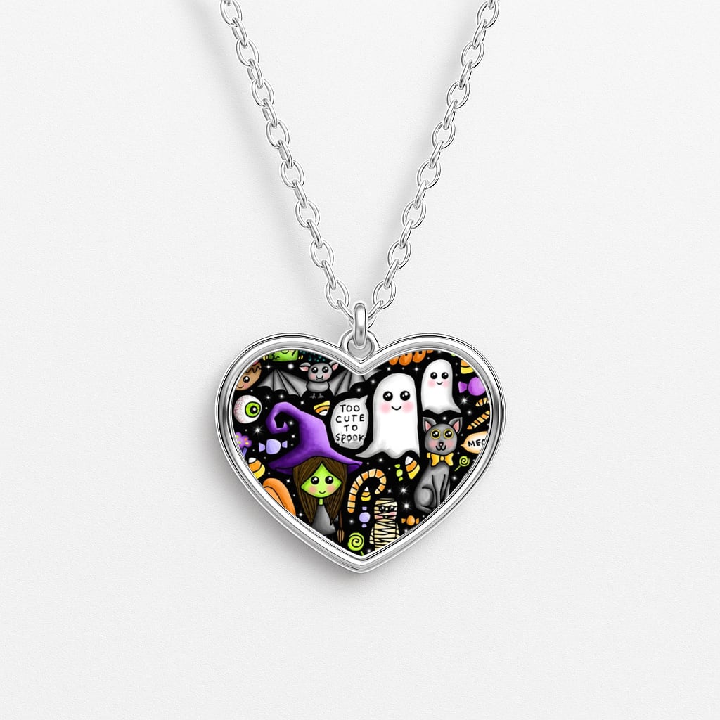Colourful Halloween Pattern Heart Necklace