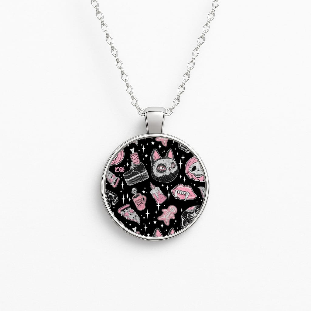 Spooks or Creeps Halloween Circle Necklace