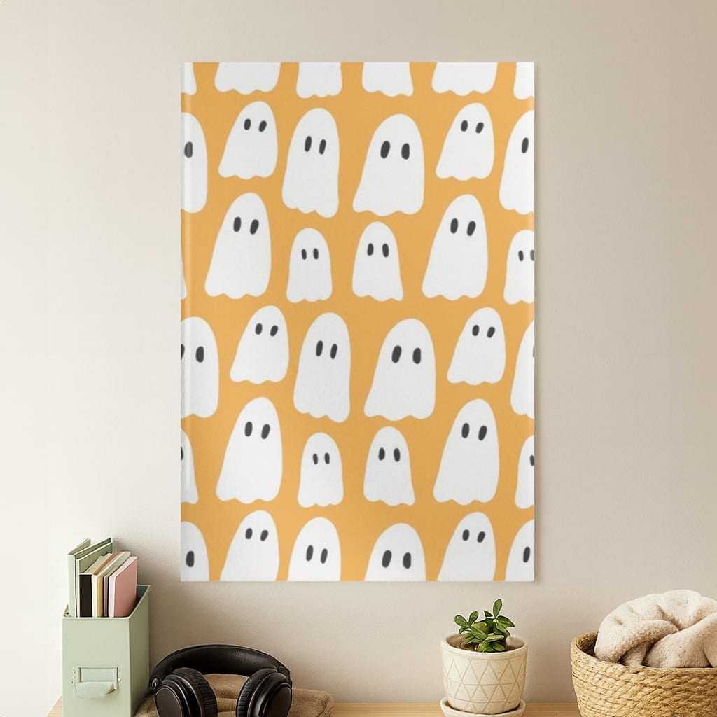 Orange Ghost Halloween Pattern Poster
