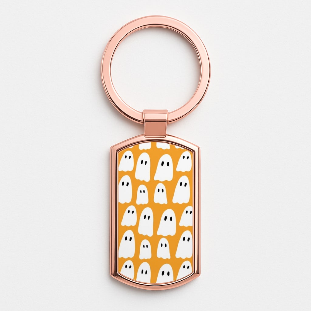 Orange Ghost Halloween Pattern Rose Gold Keyring