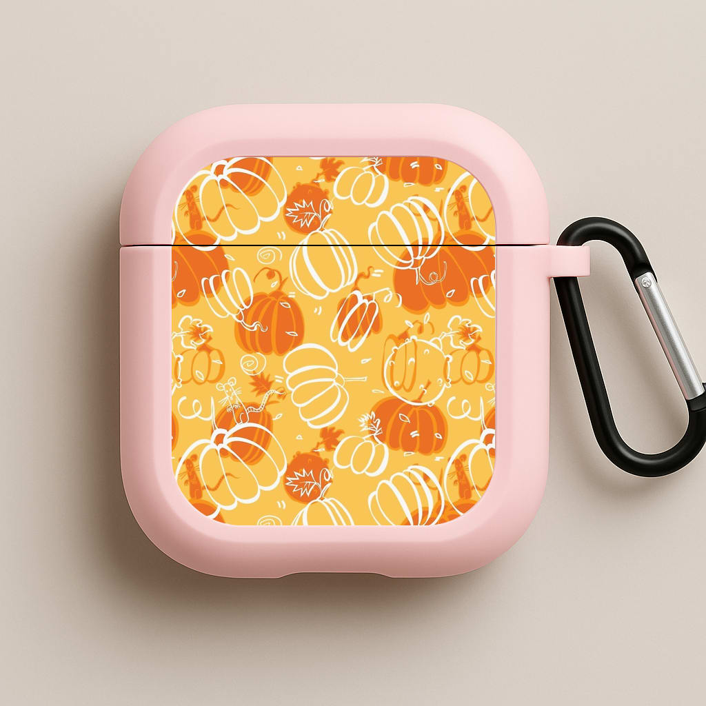 Drawn Pumpkin Pattern Pink AirPods Case