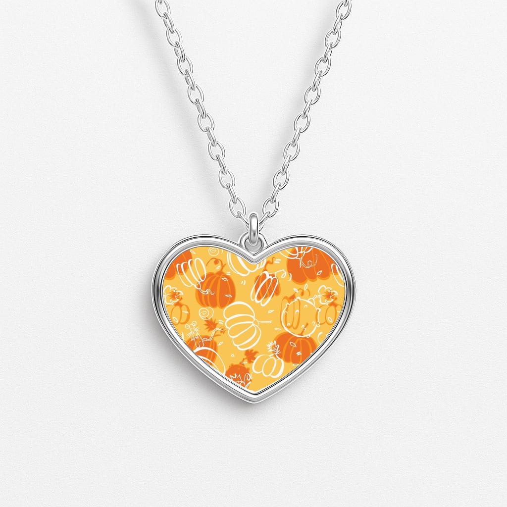 Drawn Pumpkin Pattern Heart Necklace