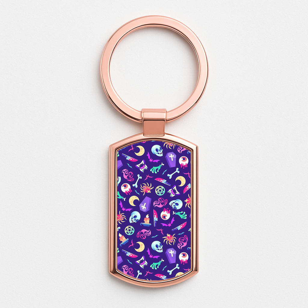 Horroriffic Halloween Pattern Rose Gold Keyring