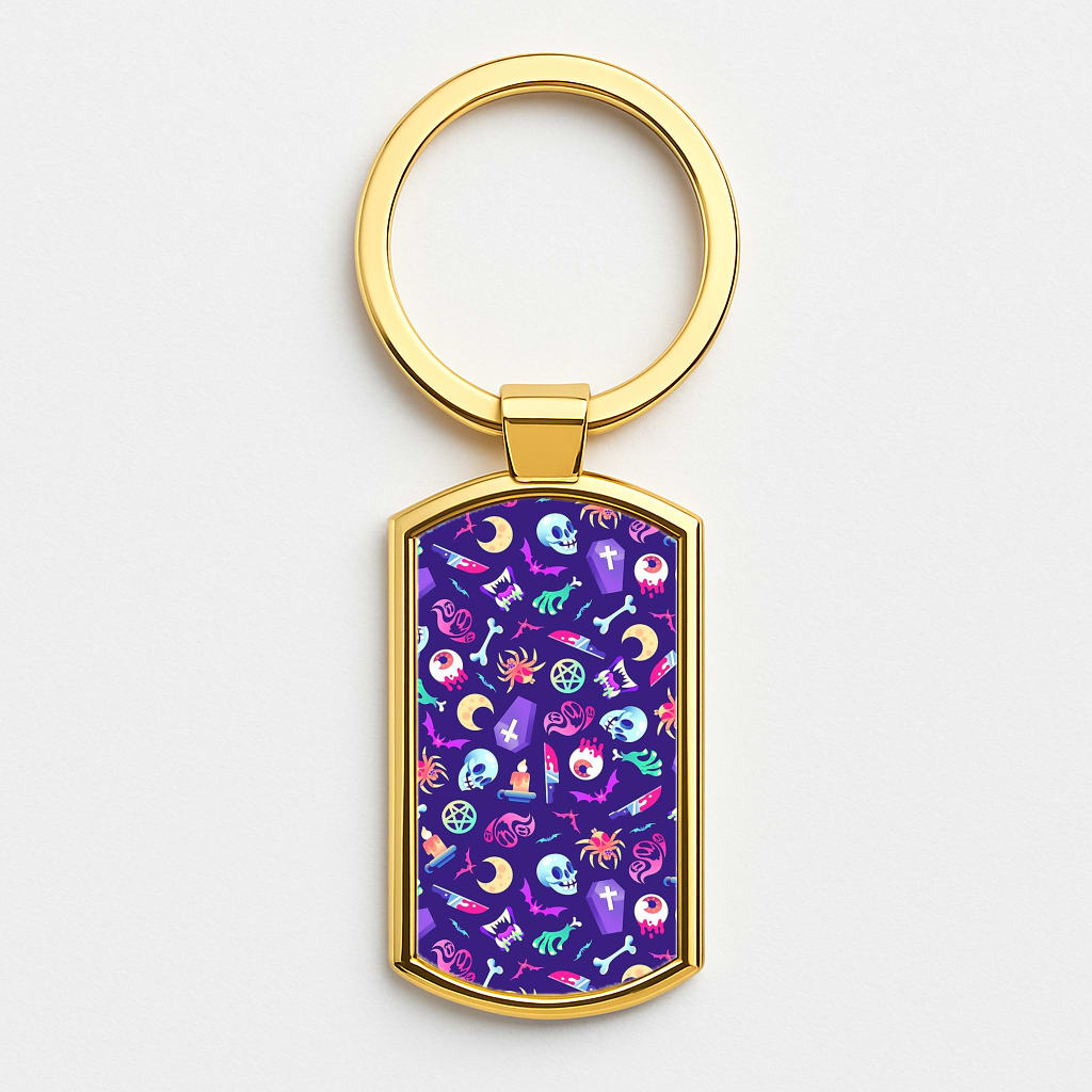 Horroriffic Halloween Pattern Gold Keyring