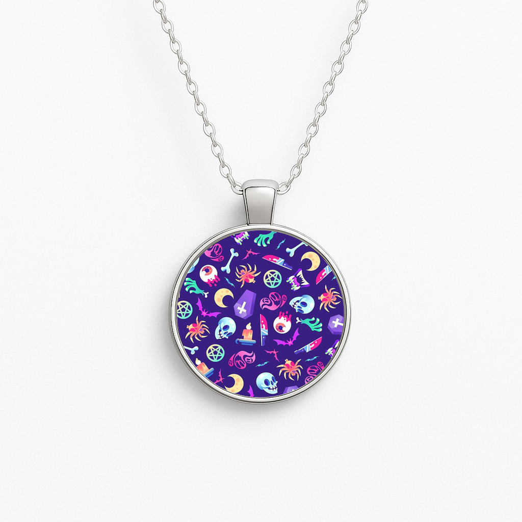Horroriffic Halloween Pattern Circle Necklace