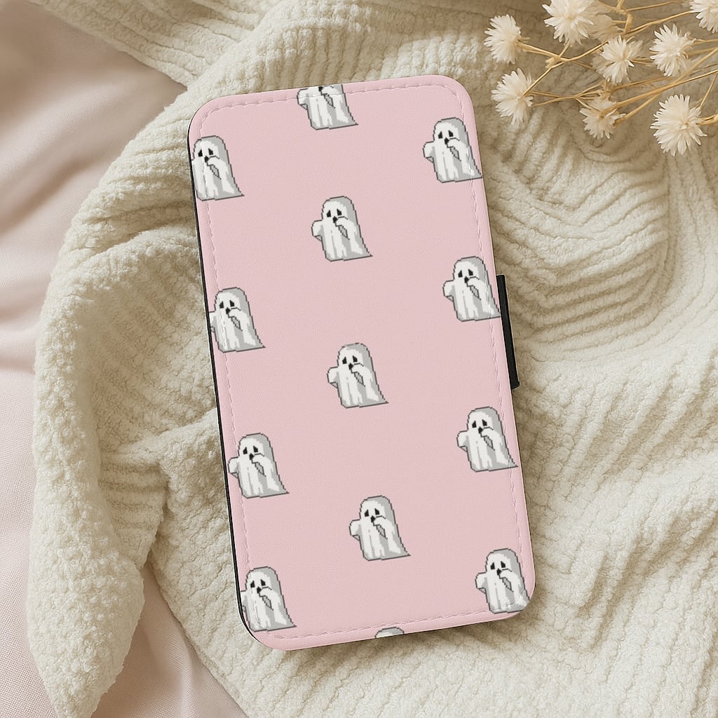 Pastel Pixel Ghost Halloween Wallet Phone Case