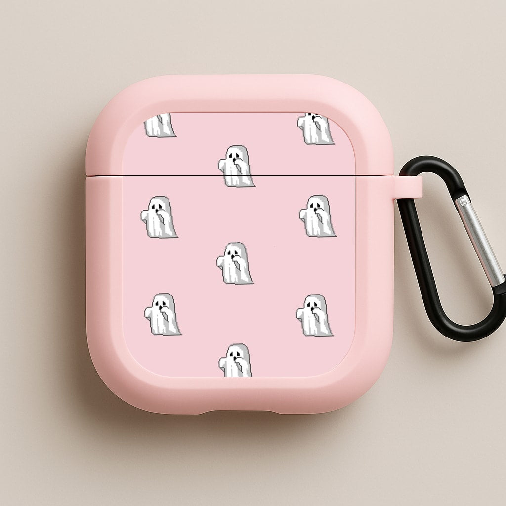 Pastel Pixel Ghost Halloween Pink AirPods Case