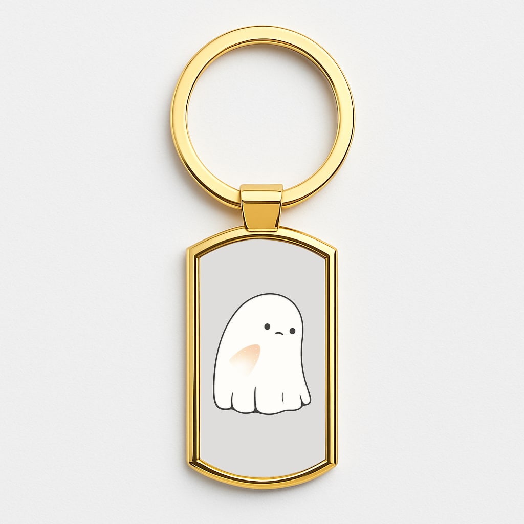 Sad Ghost Halloween Gold Keyring