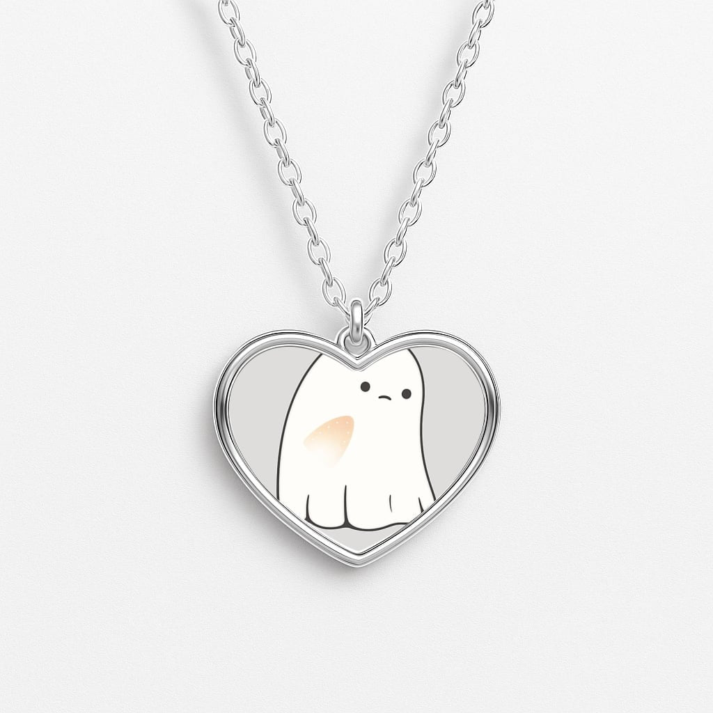 Sad Ghost Halloween Heart Necklace