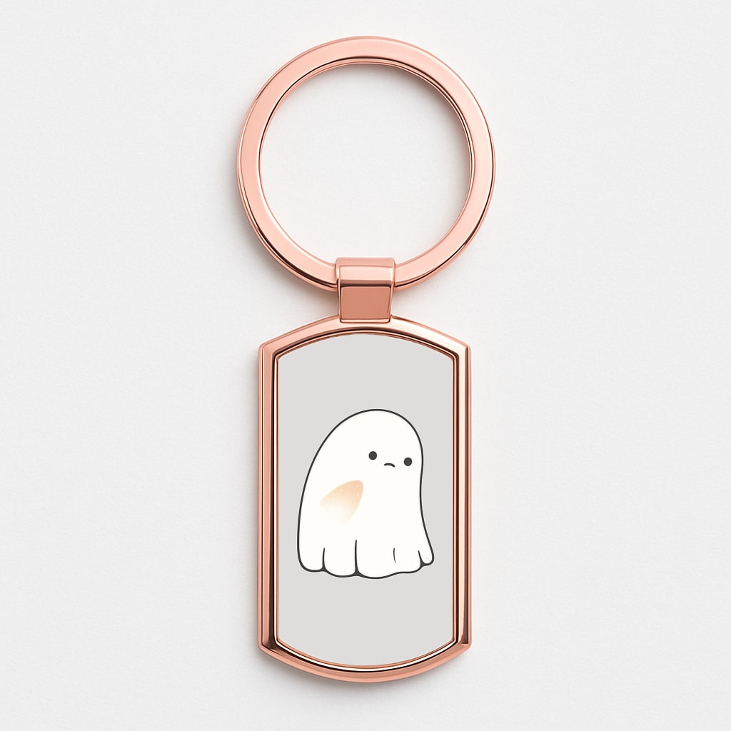 Sad Ghost Halloween Rose Gold Keyring