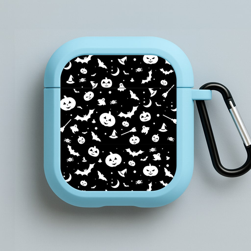 Black and White Halloween Pattern Blue AirPods Case