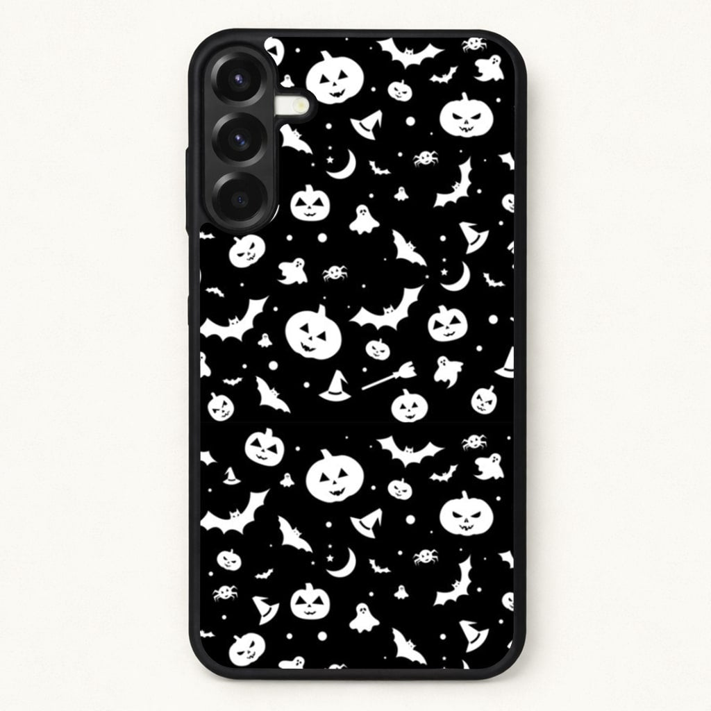 Black and White Halloween Pattern Phone Case for Galaxy A57