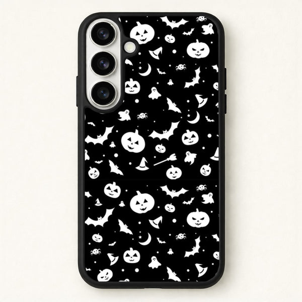 Black and White Halloween Pattern Phone Case for Galaxy S26